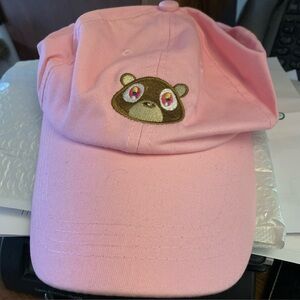 Pink Cap with Embroidered Bear Design